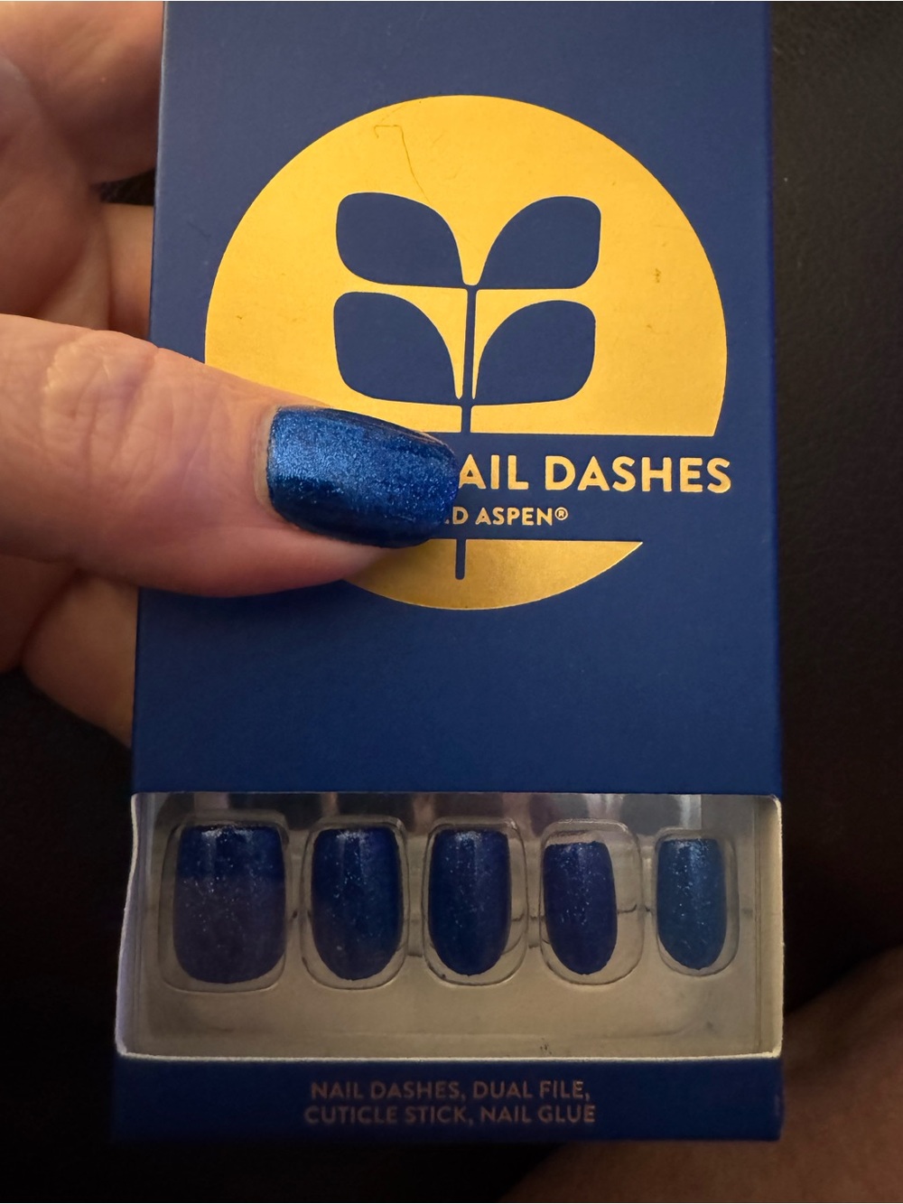 Red Aspen Lustrous Leighton acrylic Press on nails Dark Blue Glitter